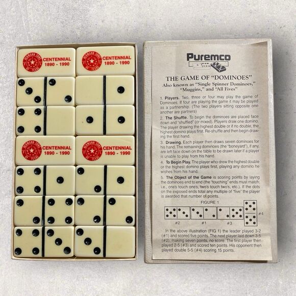 1990 Hermann Sons of Texas Centennial Domino Set Puremco Marblelike Double Six - Picture 1 of 16